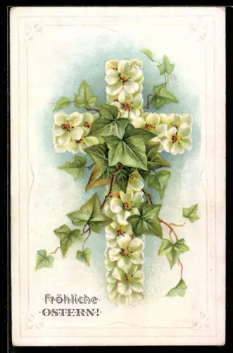 AK Kreuz aus Blumen in voller Blüte, Ostergruss
