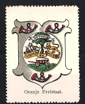 Reklamemarke Oranje Freistaat, Vryheid Geduld en Moed, Wappen mit Löwe und Baum