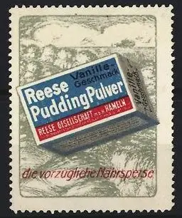 Reklamemarke Hameln, Reese Gesellschaft, Pudding Pulver, Puddingpackung