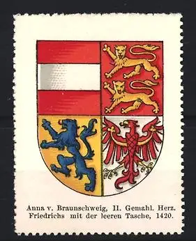 Reklamemarke Braunschweig, Anna v. Braunschweig, Wappen mit Löwen und Adler