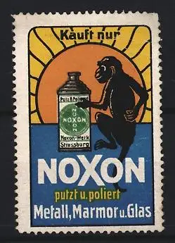 Reklamemarke Strassburg, Noxon-Werke, Politur, Affe mit Dose