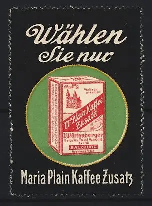 Reklamemarke Salzburg, Maria Plain, Kaffee Zusatz, Packung mit Kirche