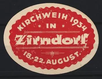 Reklamemarke Zirndorf, Kirchweih 1934, Text und Datum
