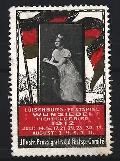 Reklamemarke Wunsiedel, Luisenburg-Festspiel 1912, Frau in Abendkleid