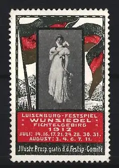 Reklamemarke Wunsiedel, Luisenburg-Festspiel 1912, Frau mit Blumenstrauss