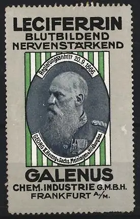 Reklamemarke Frankfurt, Galenus Chem. Industrie, Leciferrin, Kräftigungspräparat, Georg Herzog von Sachsen-Meiningen