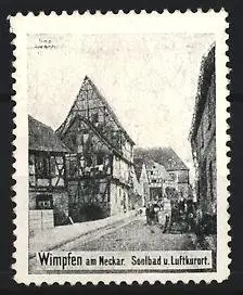 Reklamemarke Wimpfen am Neckar, Solebad u., Fachwerkhäuser