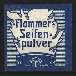 Reklamemarke Flammer, Seifenpulver, Flammen und Feuerschale