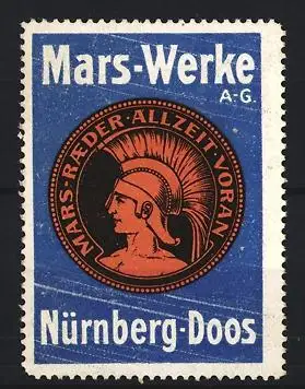 Reklamemarke Nürnberg-Doos, Mars-Werke A.G., Autoräder, Marskopf-Emblem