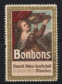 Reklamemarke München, Diamalt A. G., Bonbons, Frau mit Obstkorb