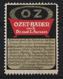 Reklamemarke Ozet-Bäder nach Dr. med. L. Sarason, Badewanne