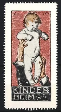 Reklamemarke Kinderheim, Baby in Händen