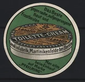 Reklamemarke Martinikenfelde, Toilette-Cream, Lanolinfabrik