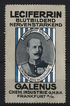 Reklamemarke Frankfurt a. M., Chem. Industrie GmbH, Leciferrin, Konstantin König von Griechenland