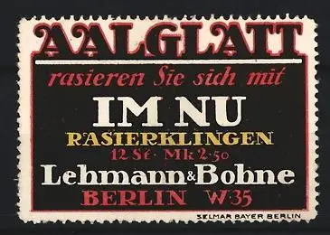Reklamemarke Berlin, Lehmann & Bohme, Im Nu-Rasierklingen
