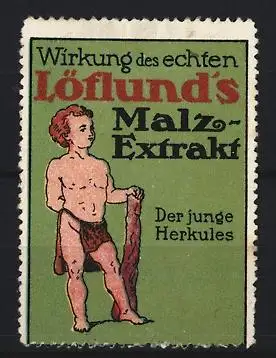 Reklamemarke Löflund`s Malz-Extrakt, Der junge Herkules