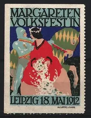 Reklamemarke Leipzig, Margareten Volksfest 1912, Tänzerin und Ritter