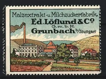 Reklamemarke Grunbach, Ed. Löflund & Co., Malzextrakt- und Milchzuckerfabrik