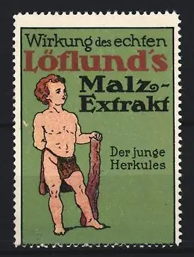 Reklamemarke Löflund`s Malz-Extrakt, Der junge Herkules