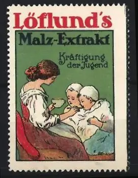 Reklamemarke Löflund`s Malz-Extrakt, Kräftigung der Jugend, Mutter mit Kindern