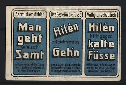 Reklamemarke Hilén, Strümpfe, Erleichtert das Gehn
