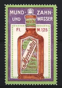 Reklamemarke Frankfurt / Main, Myrrholin Gesellschaft, Myrrholin Mund- und Zahnwasser, Flasche Mundwasser