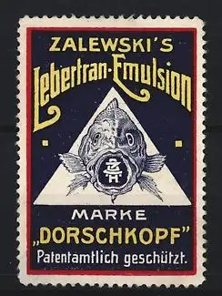 Reklamemarke Zalewski`s Lebertran-Emulsion, Dorschkopf-Symbol