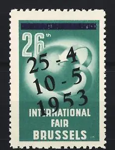 Reklamemarke Brussels - Brüssel, International Fair 1953, Planet Erde & Datumszahlen