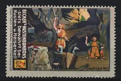 Reklamemarke Hamburg, Becker`s Hustenbonbons, Nibelungen Saga Siegfried Akt 1