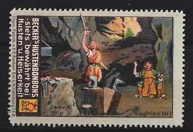Reklamemarke Hamburg, Becker`s Hustenbonbons, Nibelungen-Saga, Siegfried mit Schwert