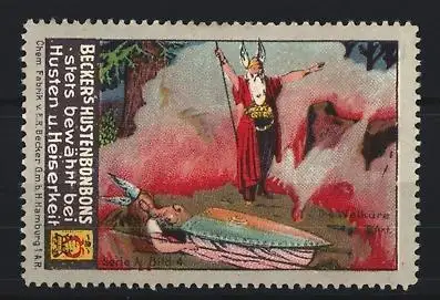 Reklamemarke Hamburg, Becker`s Hustenbonbons, Nibelungen-Saga, Walküre und Heldensage