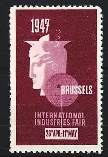 Reklamemarke Brussels - Brüssel, 1947 International Industries Fair, Kopf und Globus