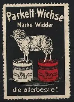 Reklamemarke Parkett-Wichse Marke Widder, Widder auf Dosen
