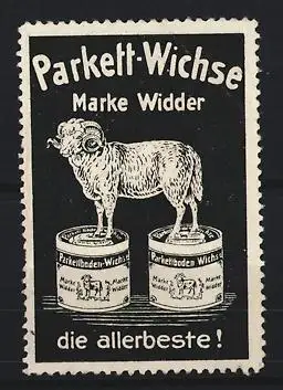 Reklamemarke Parkett-Wichse Marke Widder, Widder auf Dosen