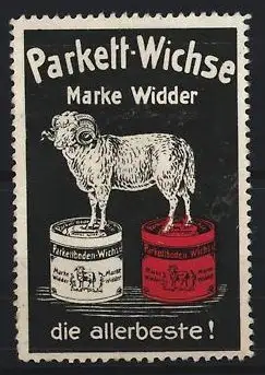 Reklamemarke Parkett-Wichse Marke Widder, Widder auf Dosen