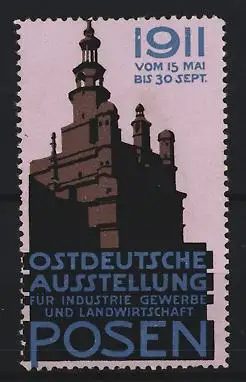 Reklamemarke Posen, Ostdeutsche Ausstellung 1911, Turm-Silhouette