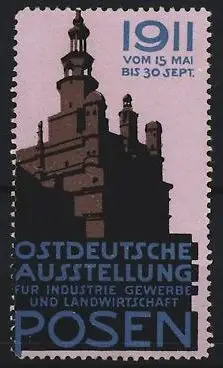Reklamemarke Posen, Ostdeutsche Ausstellung 1911, Stadtsilhouette