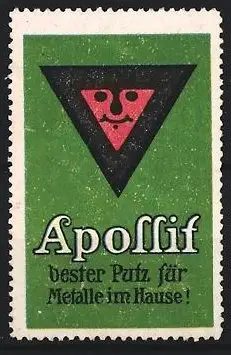 Reklamemarke Apollif, Metallputz, Rotes Gesichtssymbol - Firmenlogo