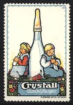 Künstler-Reklamemarke Michaelis, Crystall Gummiflüger, Kinder mit Flasche