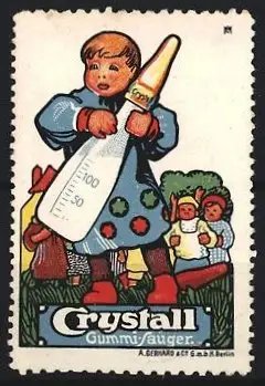 Künstler-Reklamemarke Michaelis, Crystall Gummi-Sauger, Kind mit Flasche