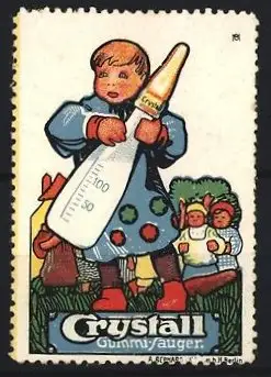 Künstler-Reklamemarke Michaelis, Crystall Gummisauger, Kind mit Flasche