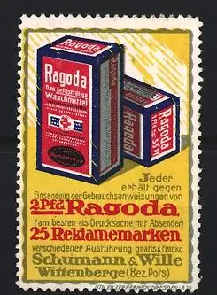 Reklamemarke Wittenberge, Ragoda Waschmittel, Schumann & Wille, Verpackung