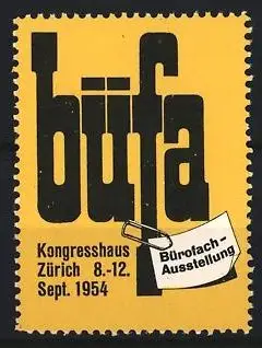 Reklamemarke Zürich, Bürofach-Ausstellung 1954, büfa Schriftzug & Büroklammer