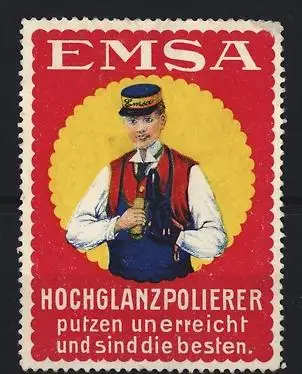 Reklamemarke EMSA, Hochglanzpolierer, Schuhputzer mit Putzwerkzeug