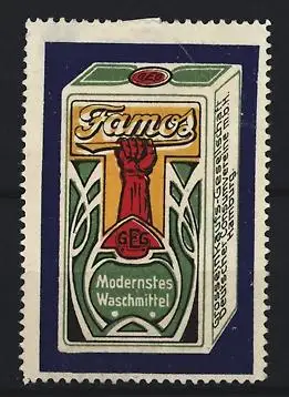 Reklamemarke Hamburg, Famos Modernstes Waschmittel, rote Faust