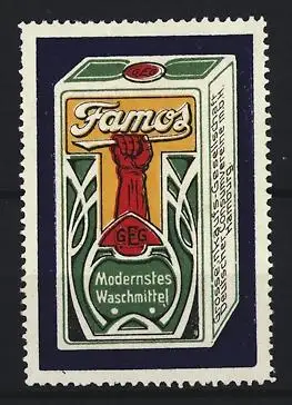 Reklamemarke Hamburg, Famos Modernstes Waschmittel, erhobene Faust