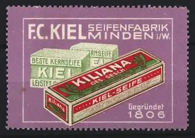 Reklamemarke Minden, F.C. Kiel Seifenfabrik, Seifenverpackung, 1806 gegründet