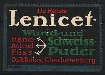 Reklamemarke Charlottenburg, Dr. Reiss Lenicet, Wund- und Schweisspuder