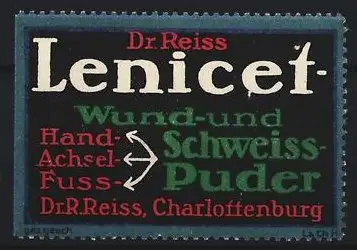 Reklamemarke Charlottenburg, Dr. Reiss Lenicet Wund- und Schweisspuder