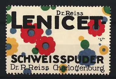Reklamemarke Charlottenburg, Schweisspuder Lenicet Dr. Reiss, Blumenmuster